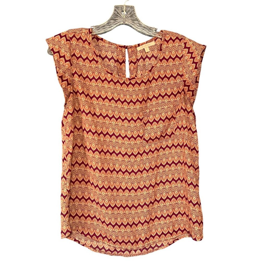 Geometric Print Cap Sleeve Blouse